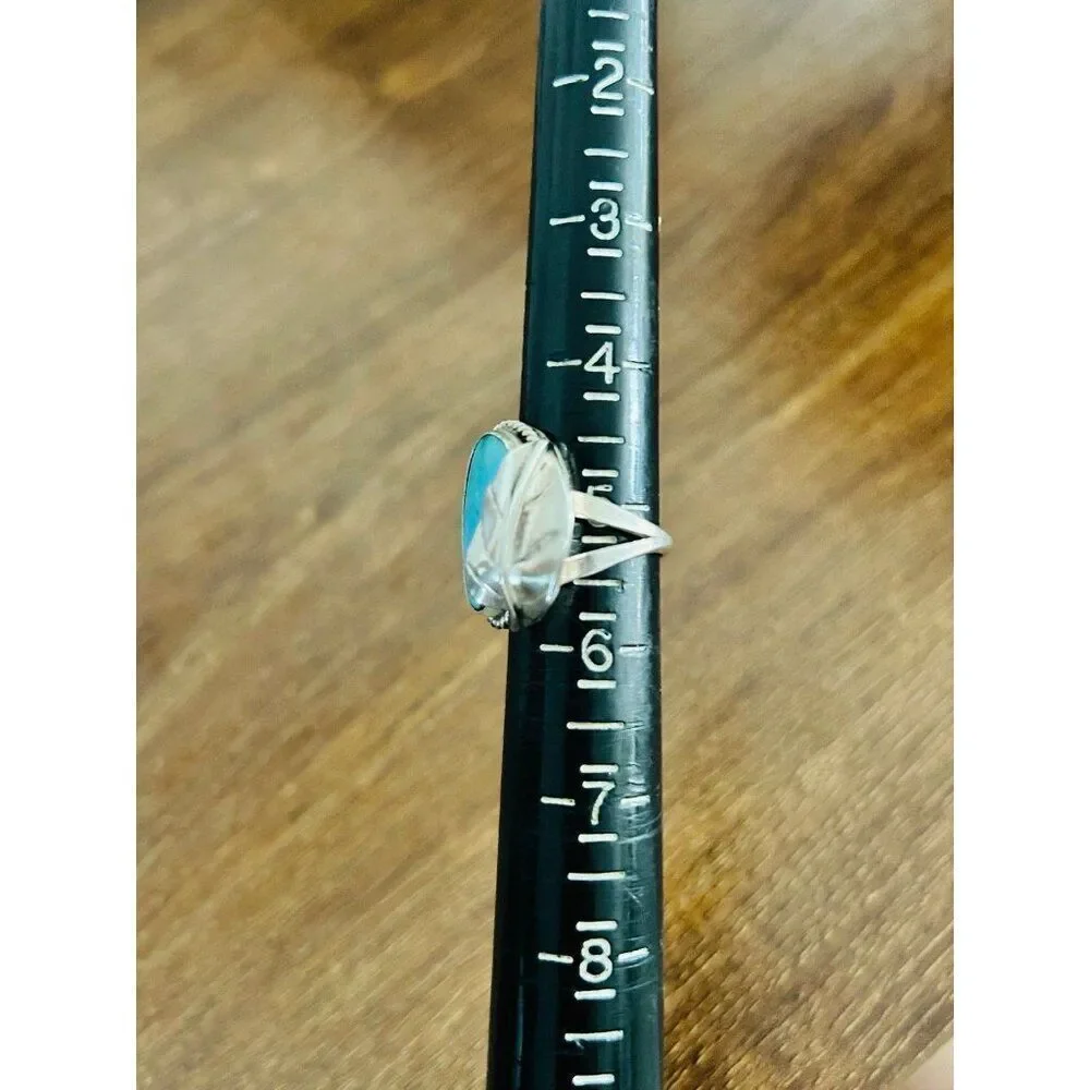 Ladies Antique Silver Turquoise Leaf Ring‎